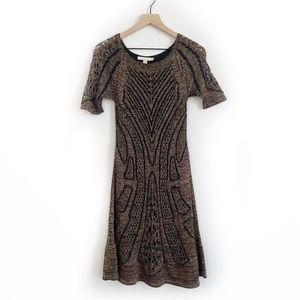 Anthropologie Black and Gold Crochet Lace Midi Dress